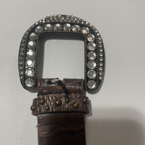 100% manmade material crocodile indent black and brown rhinestone belts - Picture 2 of 13